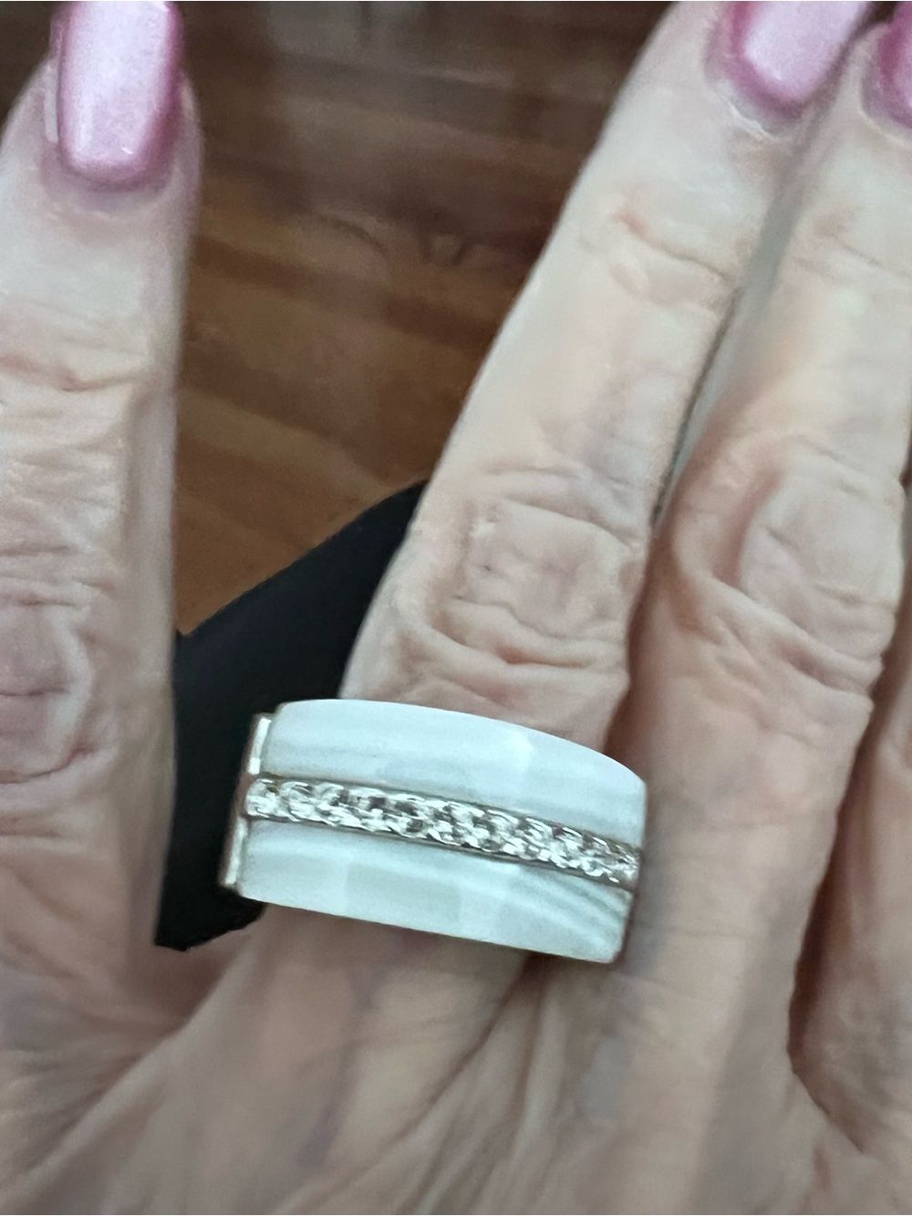 Carmella Lucie  White Ceramic Ring with Crystal Row and Silver Accents - Picture 2 of 9